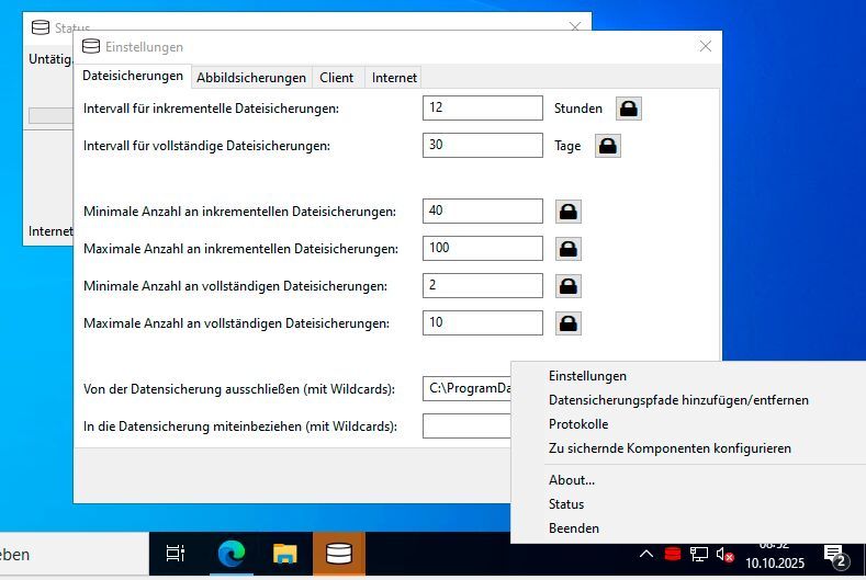 Anpassungen von UrBackup auf dem Client. (Bild: Joos – Martin Raiber)