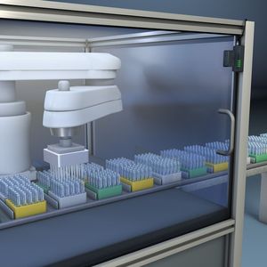 Einsatz des Sicherheits-Transponders RD800-S als Einzel-anwendung im pharmazeutischen Bereich, z.B. zur Absiche-rung einer Zelle für die automatisierte Probenanalyse.