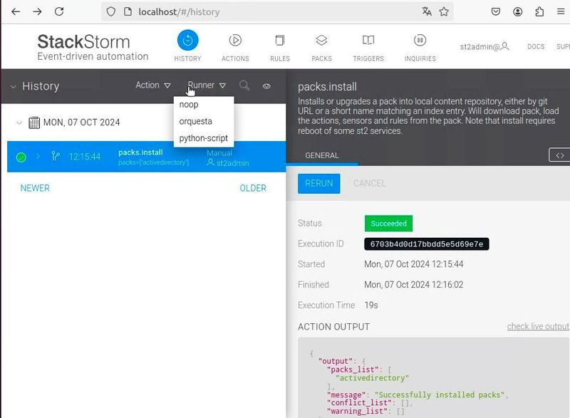 StackStorm dokumentiert ausgeführte Automatisierungsaktionen im Ereignisverlauf. (Bild: Joos)