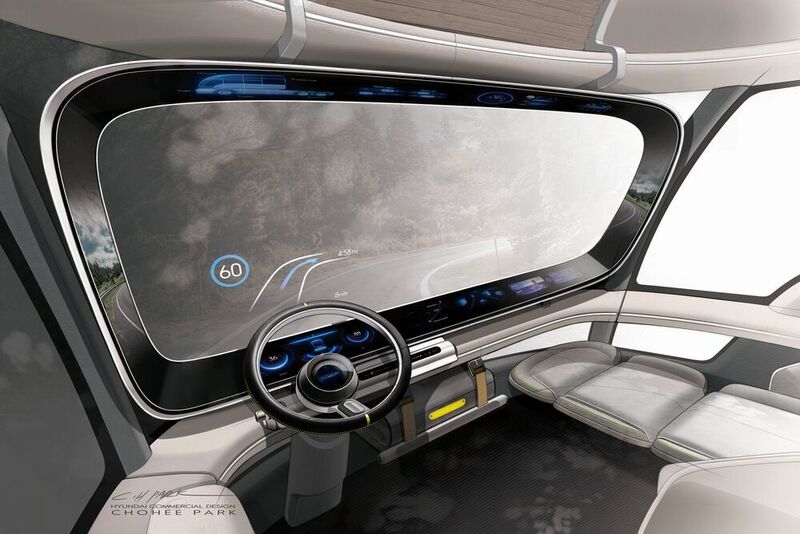 Im Lkw-Cockpit der Zukunft dürften sich auch die Fahrer wohl fühlen. (Hyundai)