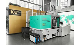 The hybrid Allrounder 470 H milestone machine sets the stage for a new type of machine technology that is particularly good at saving energy and conserving resources, and is efficient in production, user-friendly and reliable. (Source: Arburg)