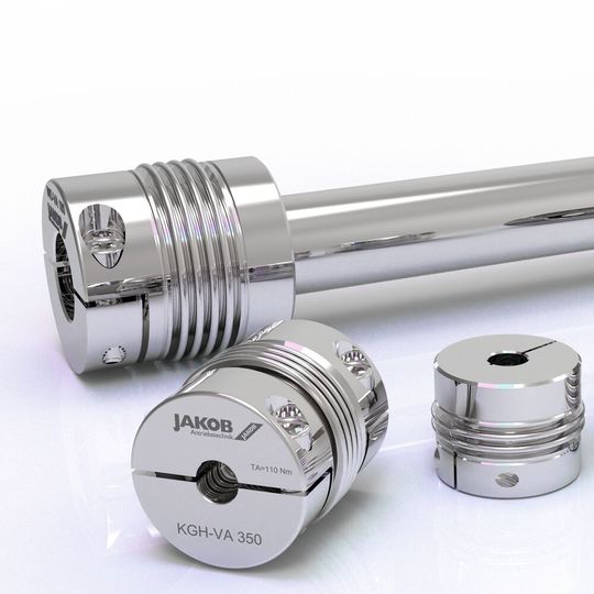Jakob Antriebstechnik bietet die fünf Edelstahlkupplungen G-VA, KGH-VA und MKG-VA, die Distanzkupplungsreihe WD-VA und die Elastomerkupplung EKM-VA als Standardbaureihen an.(Bild:  Jakob Antriebstechnik)