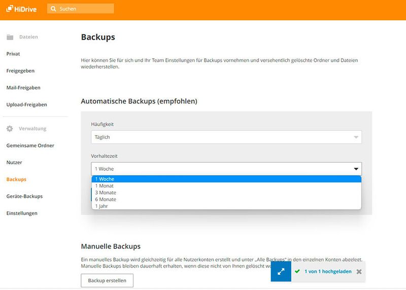 Strato bietet in HiDrive eine integrierte Backup-Lösung an, die sich an die Anforderung des Teams oder der Familie anpassen lässt.  (Bild: Joos)