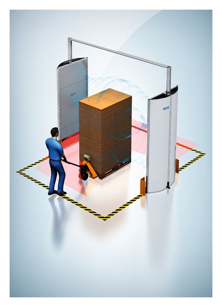 Eingesetzt wird das Komplettsystem RFGS Pro unter anderem in der Lagerlogistik zum automatischen, unterbrechungsfreien Überwachen von Warenbewegungen im Warenein- und -ausgang. (Bild: Sick)