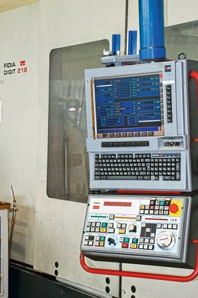 Auf dieser 5-Achs-Vertikalmaschine Fidia Digit 218 fanden die ersten Tests mit dem Tonnenfräser GF1 statt.  (MMC Hitachi Tool)