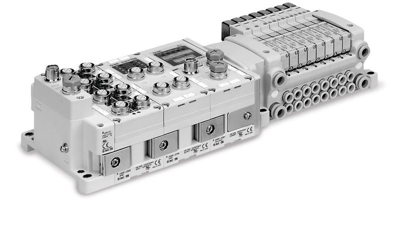 Das serielle Feldbussystem der Serie EX600 zur Kopplung von Sensorik und Aktorik sowie einer Ventilinsel an Profinet. (SMC)