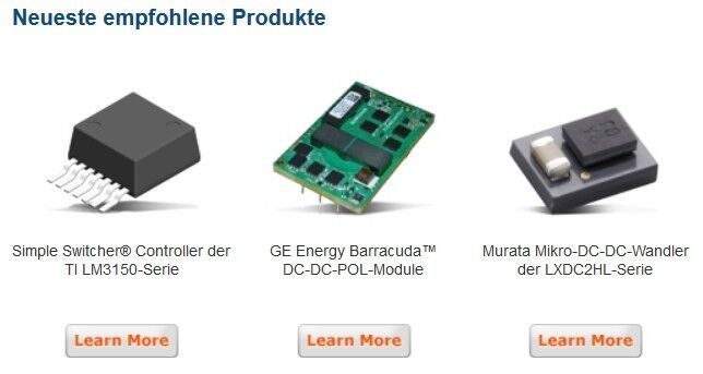 Mouser Technologiy-Site: Neueste Produkte (Bild: Mouser)