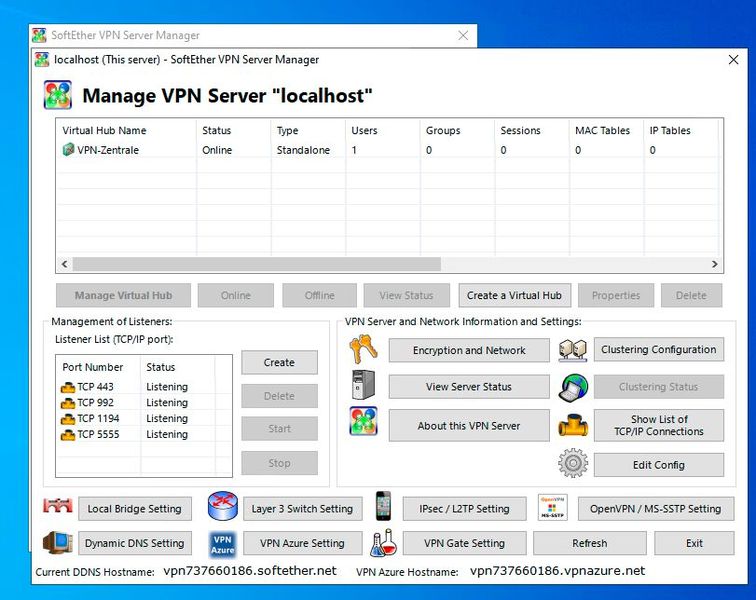 Verwalten des SoftEther-VPN-Servers. (Bild: Joos- SoftEther Project (University of Tsukuba))