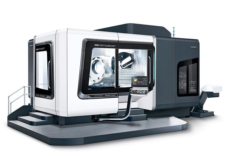 Die hochstabile 5-Achs-Universalmaschine „DMU 160 P duoBlock“ der 4. Generation bietet Verfahrwege von 1.600 x 1.600 x 1.100 mm in X-, Y- und Z-Achse bei Werkstückgewichten bis 4.500 kg. Spindelseitig reicht das Angebot von der Motorspindel mit 1.000 Nm über eine Getriebespindel bis 1.800 Nm bis hin zur Spindel mit schnellen Drehzahlen bis maximal 30.000 U/min. (Foto: DMG Mori)