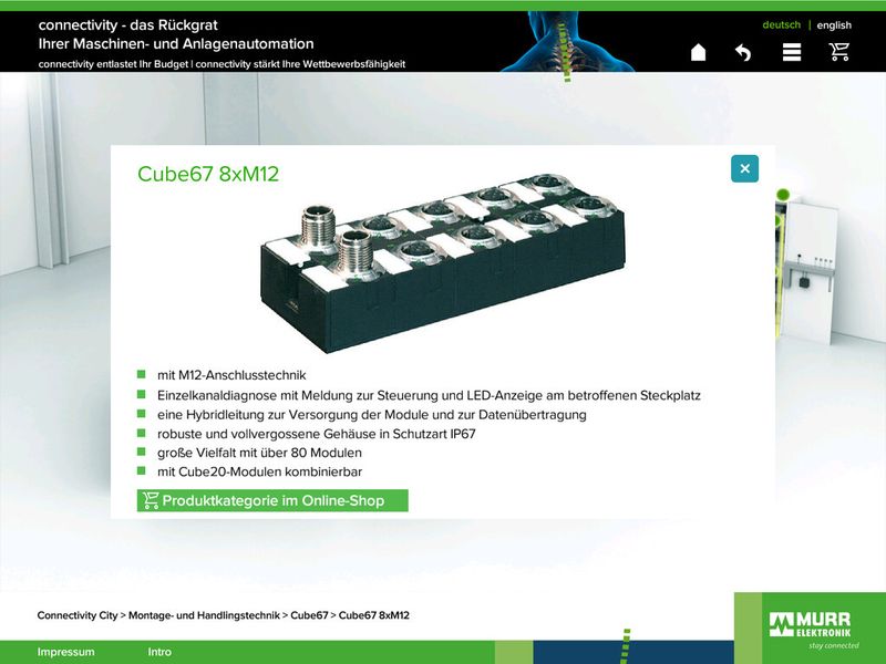 Zu den Produkten von Murrelektronik bietet die App Connectivity Datenblätter, Preise und Lieferzeiten sowie einen Link zum Onlineshop. (Murrelektronik)
