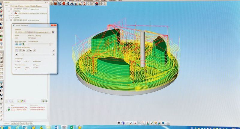 Interne Maschinensimulation: Ausgehend vom Rohteil können in Hypermill die Fertigungsabläufe mit den entsprechenden Aufspannsituationen sicher simuliert werden. (Open Mind)
