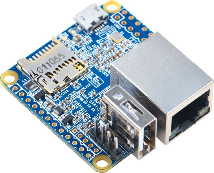 NanoPi Neo ist der kleinste Single Board Computer der Welt mit Quad Core CPU H3 Cortex A7 Prozessor, 512 MB Ram. Das Board ist gerade mal 4x4cm groß und ist ein sog. headless System ohne HDMI Schnittstelle. Besonders klein für den Einbau in Prototypen geeignet. Er besitzt eine GPIO Steckleiste und eine UART Schnittstelle. Diverse Shields wie z.B. ein Audio Board und ein Power Dock runden das Zubehör ab. Software:u-boot, UbuntuCore and Android (FriendlyElec)