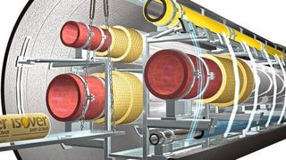 Die beengten Verhältnisse auf der Baustelle im Tunnel potenzieren die üblichen Herausforderungen der Dämmtechnik am Rohr: Unkomplizierte Montage, geringes Gewicht und effziente Dämmung sind hier ganz besonders gefragt. (Isover)