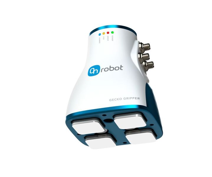 Einen neuartigen Ansatz bietet der „Gecko Gripper“. Der Greifer wurde vom in OnRobot aufgegangenen Start-Up Perception Robotics entwickelt. Die Inspiration für dieses Modell stammt aus der Natur und nutzt zum Greifen das gleiche Klebesystem wie die Füße eines Geckos. (OnRobot)