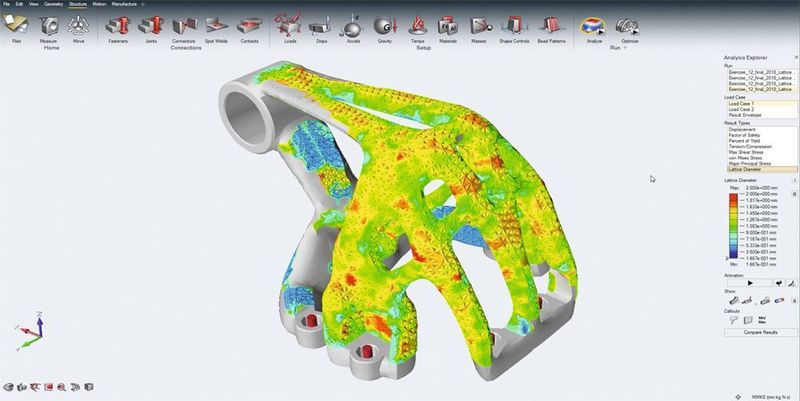 Lattice Analyse - Optimierungsergebnisse der Simulation von hybriden Volumen- und Lattice-Strukturen. (Altair Engineering)