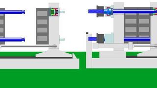 Schematische Darstellung der Schließeinheit einer Spritzgussmaschine: links mit geöffneten Werkzeughälften, rechts während des Einspritzvorganges.  Bilder: CyTec (Archiv: Vogel Business Media)