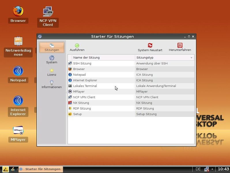Der IGEL Universal Desktop mit dem „Starter für Sitzungen“ und einigen Session-Icons auf dem Desktop-Hintergrund (Archiv: Vogel Business Media)