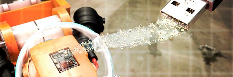 Der Plug-and-work-Cube des Fraunhofer-IOSB integriert existierende Maschinen in moderne Fertigungsanlagen. Damit schaffen auch mittelständische Unternehmen den Sprung ins Industrie-4.0-Zeitalter. (Bild:  Fraunhofer-IOSB)