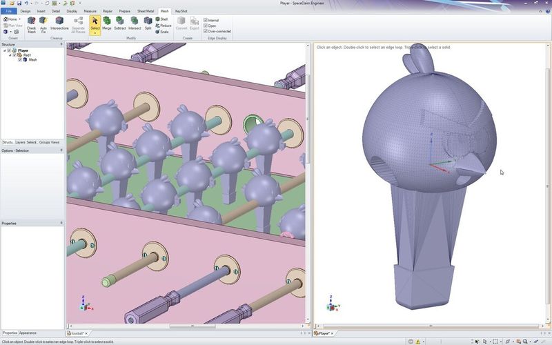 Mit dem Modul STL Prep 3D Printing lassen sich STL-Dateien mit Volumenmodellen verbinden. Im Bild: Ein Angry-Bird-Kopf (STL) mit Kickerfigur (Solid). (Bild: Spaceclaim)