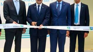 Saudi Aramco President and CEO Amin H. Nasser (second from left) at the groundbreaking ceremony of the new Research Center at the MSU Science Park. (Saudi Arabian Oil Co.)