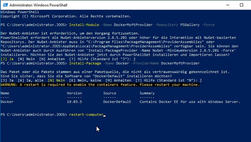 Abbildung 4: Installieren von Docker in Windows Server 2019