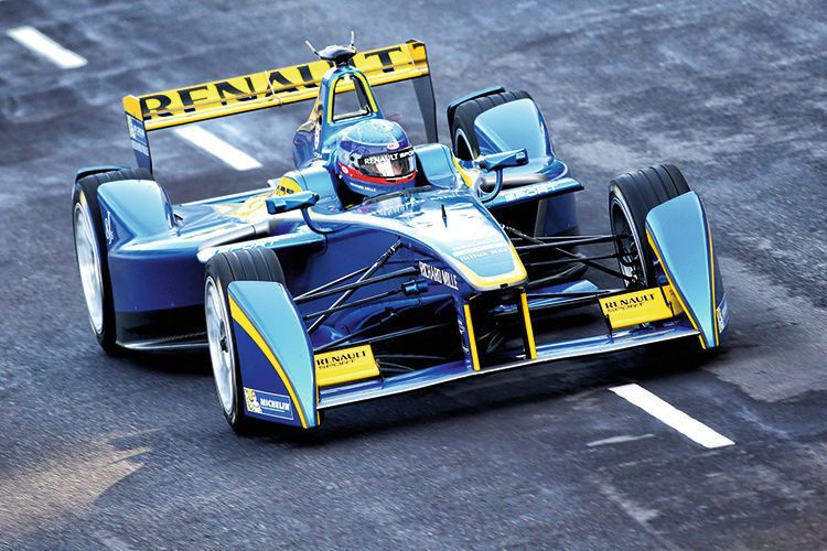 Ein Spark-Renault SRT01_E auf der Rennstrecke: Der rein elektrisch angetriebene Bolide wurde  in der ersten Formel-E-Saison 2015 von allen Teams eingesetzt. (Renault)