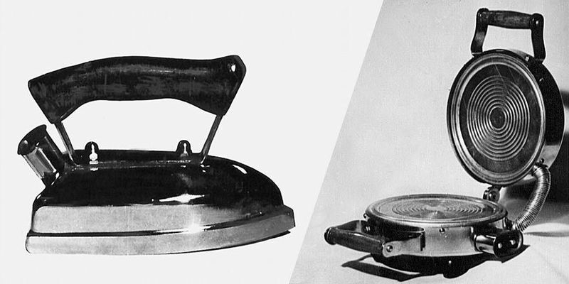 1946: Das Unternehmen erweitert sein Sortiment an Industrieprodukten mit den nützlichen Alltagsgeräten: Bügeleisen und Einplatten-Elektrokocher, bekannt als Waffeleisen. (Harting)