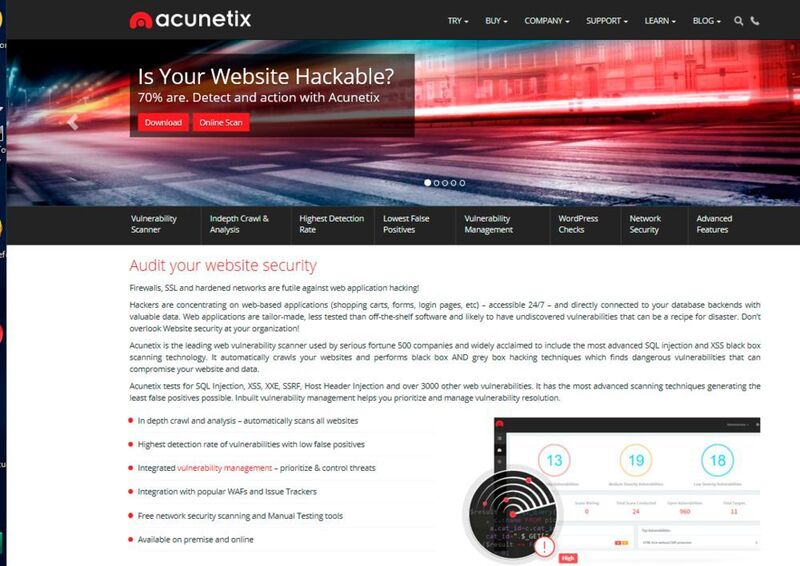 Die Acunetix-Webseite mit dem Produktportfolio. (Dombach)