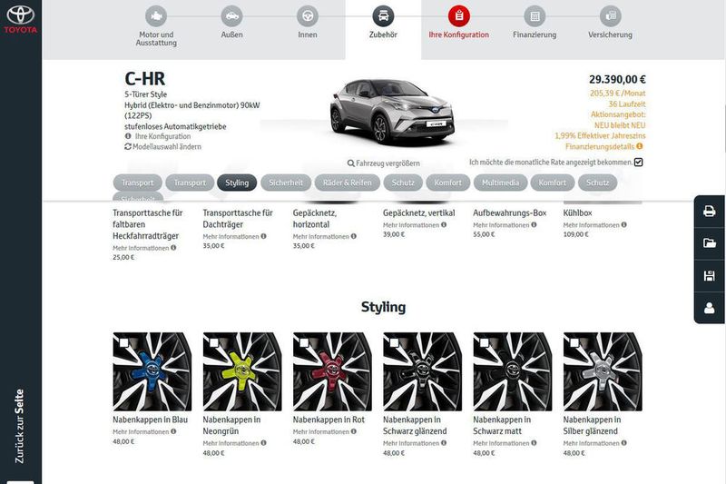 Platz 8: Toyota. Die Japaner bieten einige nützliche Features, beispielsweise können Kunden ihr Wunschauto per QR-Code auf ihrem Smartphone speichern. Eine bessere Platzierung verhindert die unübersichtliche Gestaltung. (Screenshot Toyota)