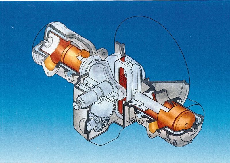 Konstruktion und Ausführung des Ficht-Kurbelschlaufen-Motors FK 366 mit gegenlaufenden Massenausgleich; Verwendung: Antrieb, Stromaggregat, Versuchsmotor für Keramikteile (Ficht)