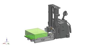 Entwicklungsvorschau: Die Push-Pull-Plattform wird an einen Elektro-Gehhubwagen oder Stapler montiert und fährt Werkzeuge bis 1,6 t selbsttätig in die Presse ein und wieder aus. (Bild: Roemheld)