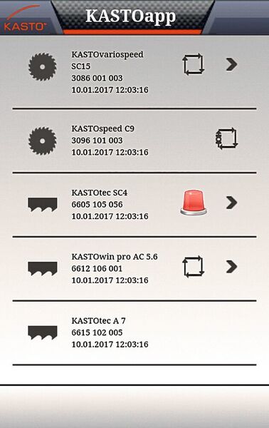 Mit der KASTOapp hat der Benutzer den Status aller per Netzwerk angebundenen KASTO-Sägemaschinen jederzeit im Blick und kann auf Störungen schnell reagieren. (Kasto)