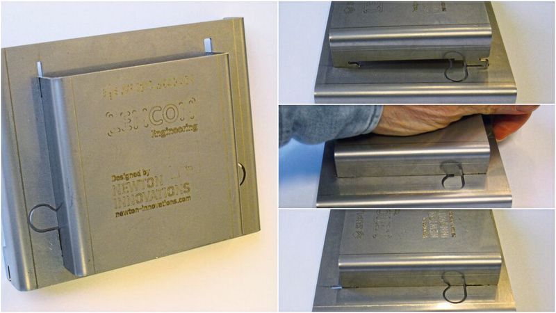 Die federnde Lasche/Flansch kann entweder in die Basis oder in das zu montierende Teil konstruiert werden. (Newton Innovations)