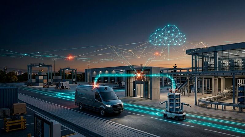 Die zunehmende Vernetzung von Fahrzeugen, autonomen Maschinen und KI-gestützten Logistikprozessen über die Cloud schafft physikalische Angriffsflächen, die neue, integrierte Sicherheitsstrategien weit über die klassische IT hinaus erfordern.(Bild:  Gemini / Vogel IT-Medien GmbH / KI-generiert)