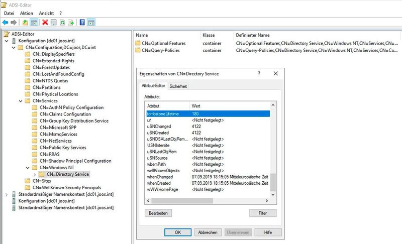 Die erweiterte Ansicht in Active Directory-Benutzer und -Computer ermöglicht auch die Anpassung von Attributen in Active Directory. (Bild: Joos / Microsoft)