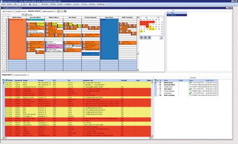 «Evatic»: Die Planner-Ansichten erlauben eine stets aktuelle und ganzheitliche Übersicht über den Status der Monteure sowie sämtliche geplanten, sich in Arbeit befindlichen und erledigten Aufgaben. Dadurch wird eine effiziente und kundenorientierte Planung und Auskunftsbereitschaft ermöglicht. (Bild: Mathys Informatik)