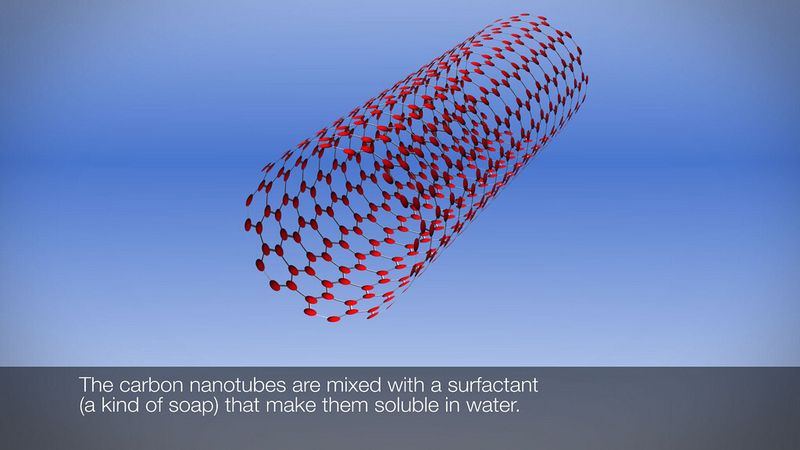 Durch die Behandlung mit einer Art Seife werden die Kohlenstoff-Nanoröhrchen wasserlöslich (Foto: IBM Research)