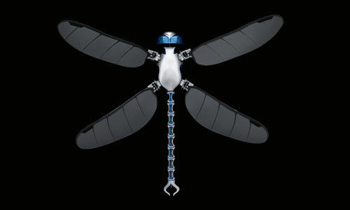 Das komplexe Flügelschlagprinzip der Libelle erstmals technisch realisiert im BionicOpter von Festo. (Festo)