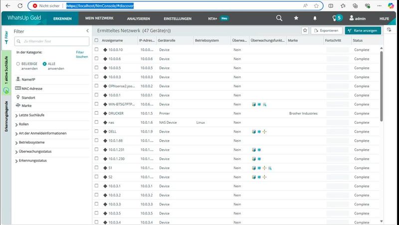 WhatsUp findet die Geräte im Netzwerk. (Bild: Joos | Microsoft)