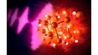 Künstlerische Darstellung: Mittels Röntgenpulsen untersuchte ein internationales Forscher-Team, wie Gold mit Wasserstoff reagiert und sogenanntes Goldhydrid bildet. (Bild: Greg Stewart/SLAC)