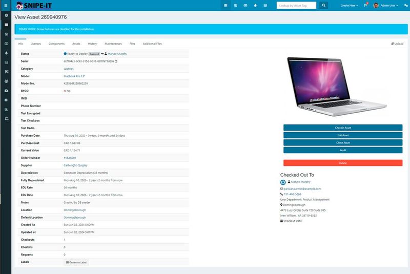 Verwalten von einzelnen Assets in Snipe-IT. (Bild: Joos - Grokability)