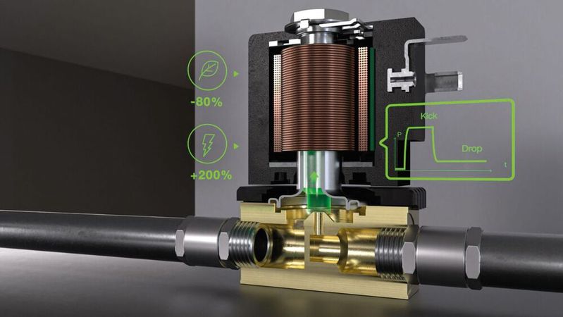 Energy-saving, durable and silent—valves with double coil and Kick and Drop electronics.(Image: Bürkert)