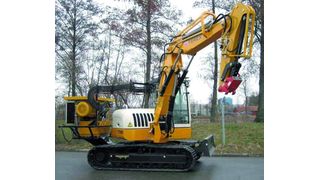 Bild 1: Raupenbagger, der mit einem zusätzlichen Elektromotor-Pumpen-Aggregat für das Arbeiten in Tunneln aufgerüstet wurde. (Archiv: Vogel Business Media)