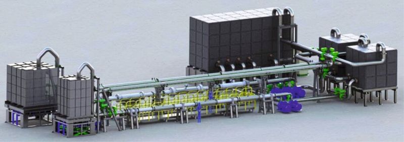 Die integrierten Massedurchfluss-Kalibrieranlagen „Mega-Rig“ und „Giga-Rig“ für bis zu 2.000 Tonnen pro Stunde in der Coriolis-Produktion von Krohne in Wellingborough, UK (Bild: Krohne Messtechnik)