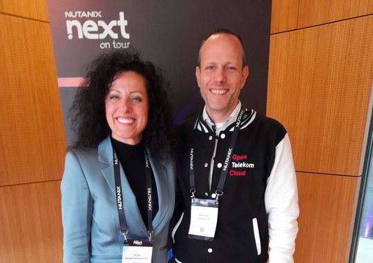 Silvia Niederfahrenhorst, seit November vergangenen Jahres Director of Channel & Ecosystems für Deutschland und Andreas Eisenreich, CTO Cloud & Infrastructure bei Deutsche Telekom, nach dem Gespräch mit IT-Business.(Bild:  Nutanix)