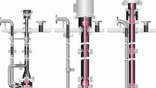 Die Relation des rotierenden Wellenstranges in Abhängigkeit der Bauart und gleicher Eintauchtiefe. (Spaltrohrmotorpumpe – Magnetkupplungspumpe – konventionelle Tauchpumpe)  (Bild: Hermetic)