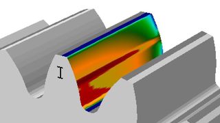Die Ergebnisse der Kontaktanalyse sind neu auch auf der Flanke der Zahnräder dargestellt. (Bilder: Kisssoft) (Bild: KISSsoft)