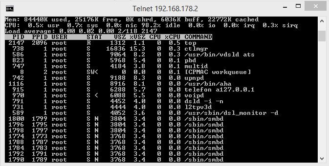 Abbildung 3: Mit Telnet lassen sich viele Informationen von der Fritz!Box aufrufen und auch Aktionen durchführen. (Bild: Joos)