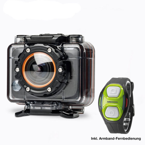 Der WIFI Action Camcorder Medion Life S47018 kostet bei Aldi Nord 99,99 Euro und kommt mit einer Armband-Fernbedienung. (Bild: Aldi Nord)