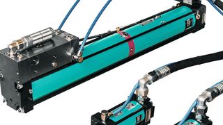 Das Tox-Pneumohydraulik-Aggregat Typ X-KT-System besteht aus einem Übersetzer X-ES und zwei Arbeitsteilen X-AT. (Bild: Tox)